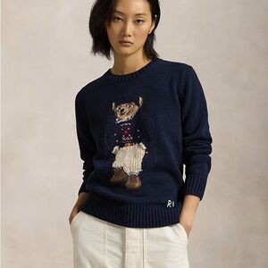 Polo Ralph Lauren Bear Cotton Navy Blue Crewneck Sweater NWT